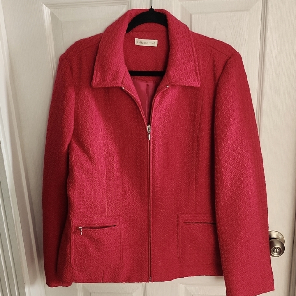 Coldwater Creek Womens Blazer Jacket Size 14/ 16 Pink Full Zipper Pockets